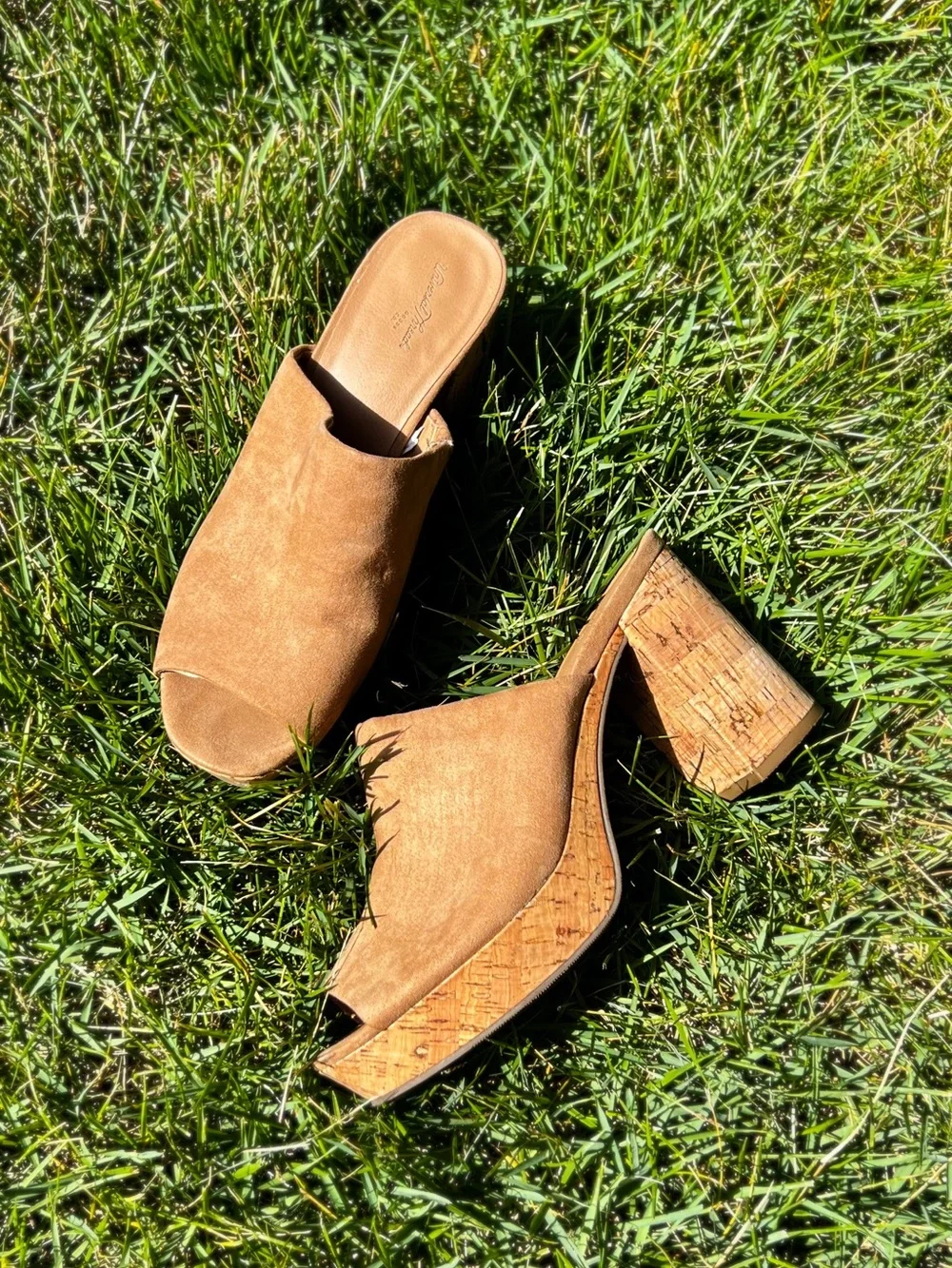Tan Chunky Heel Open-Toe Clogs - Picture 2 of 2